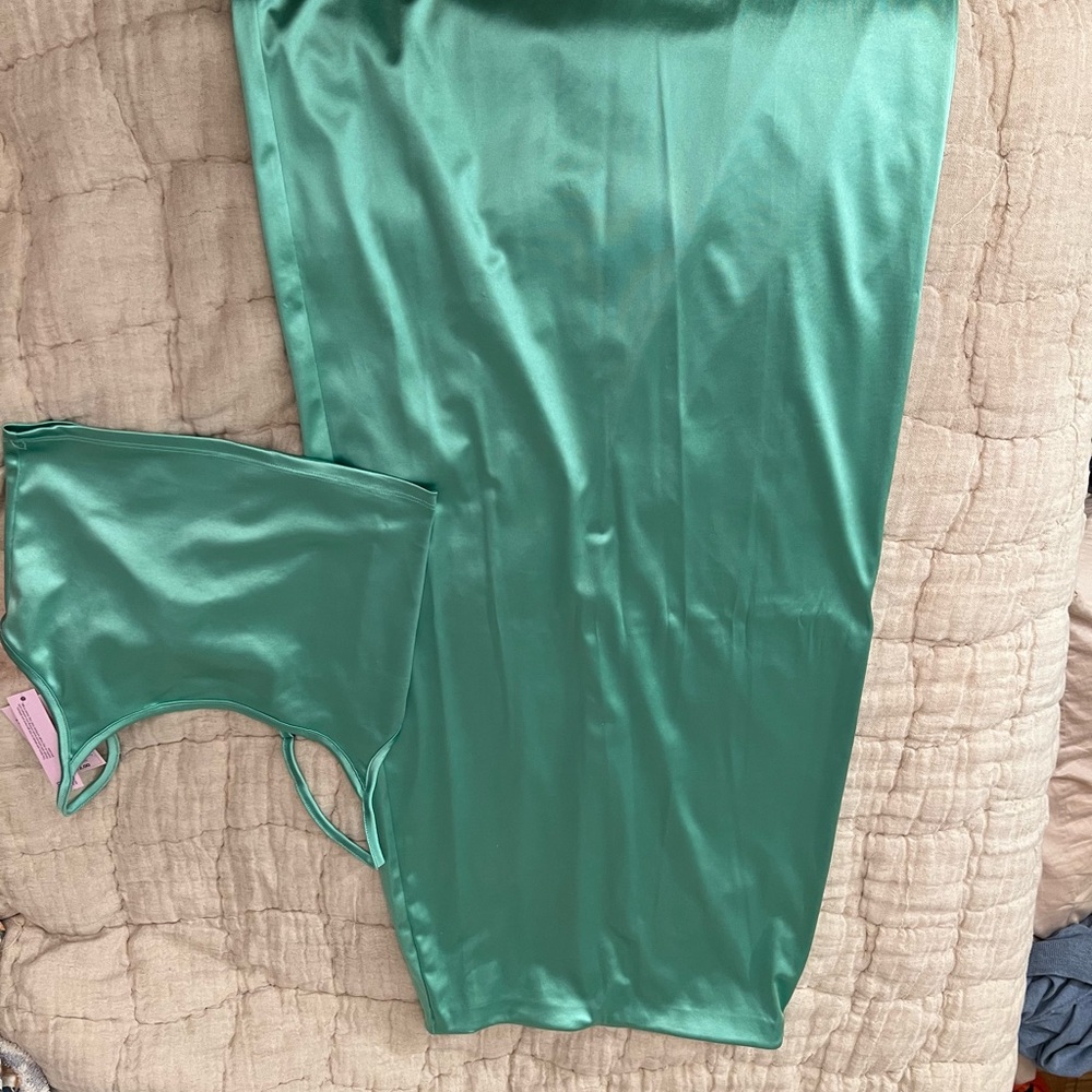Green Satin Two Piece Set